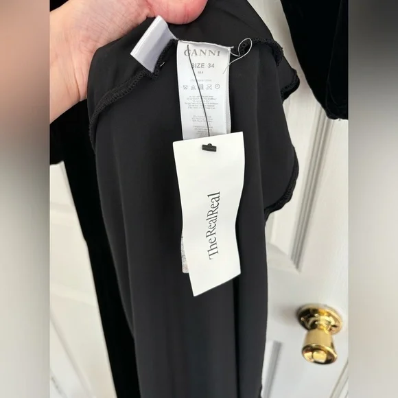 GANNI Aldine Silk Velvet Warp Dress in Black - Picture 15 of 16